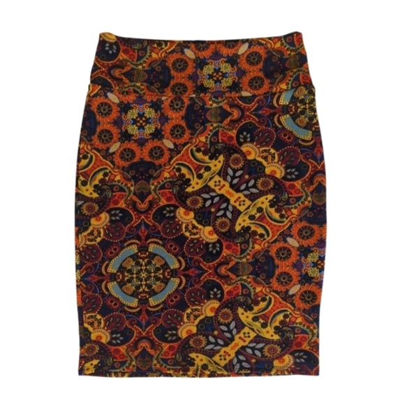 LuLaRoe Dresses & Skirts - LuLaRoe Cassie Floral Paisley Pencil Skirt Medium Yellow Orange USA Pattern